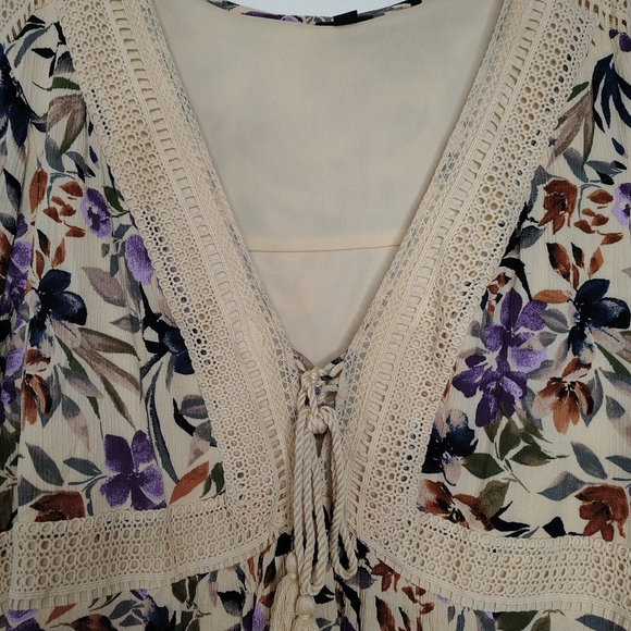 Torrid Mini Gauze Lace-Up Skater Dress Floral Print Circular Flounce Sleeves 3x - Picture 11 of 15